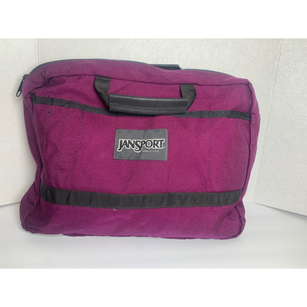 Vintage JanSport Briefcase Laptop Bag Purple Canvas Made in USA Soft Case 15"